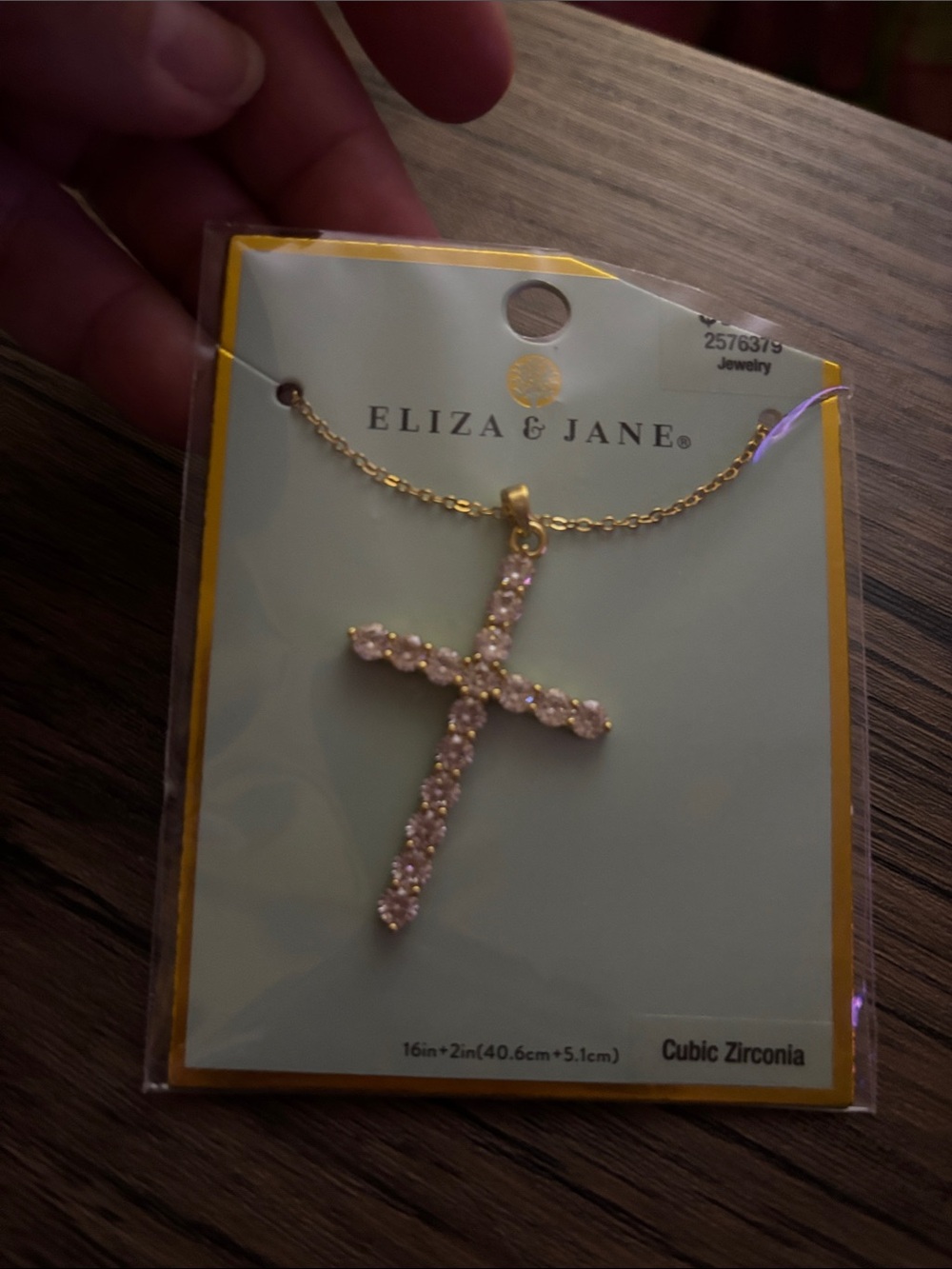 Gold Necklace with Pink Cubic Zirconia Cross Pendant